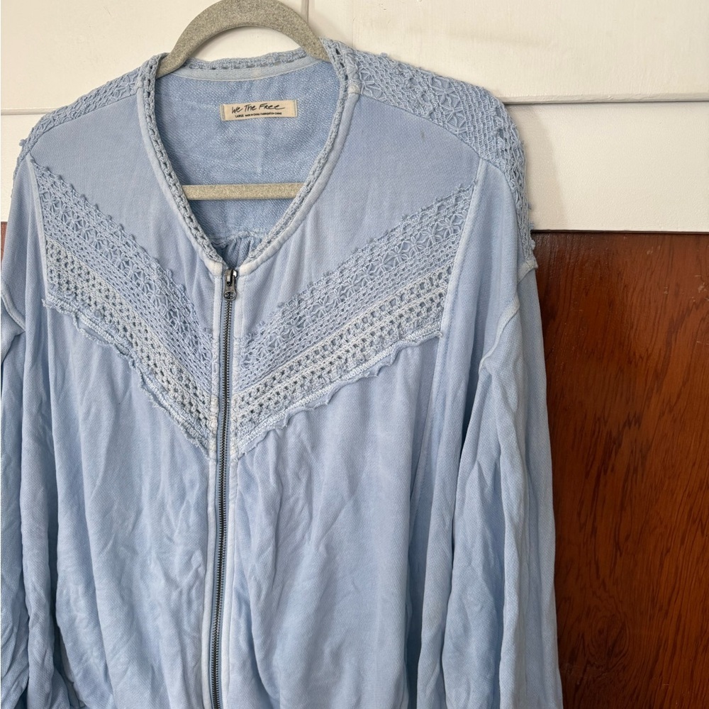 Free people Light Blue crochet Detail  bomber Jacket - Picture 11 of 11